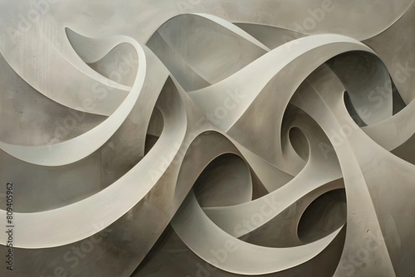 Fototapeta Organic Shapes Intertwine in Contemplative Abstract Composition Depicting the Fluid Dynamics of Life and Nature in Muted Monochromatic Tones