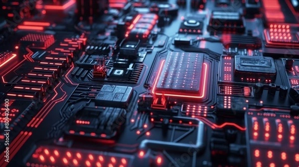 Fototapeta Make an 8K tech masterpiece using futuristic parts and circuit designs.