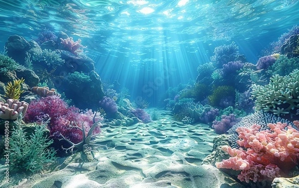 Obraz A beautiful coral reef dropoff, where the shallow reef suddenly plunges into the deep blue abyss