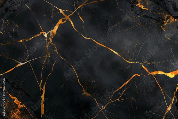Obraz black marble with golden lines background