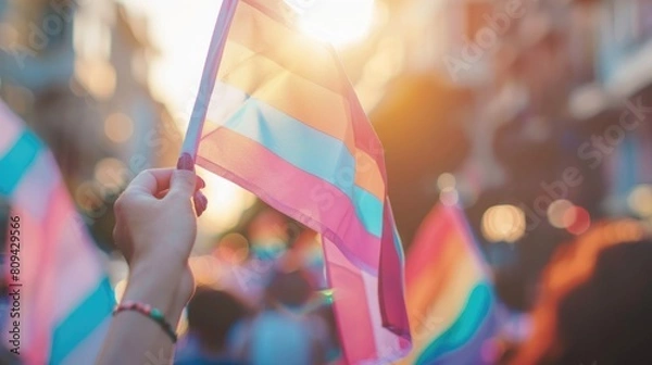 Obraz Community engagement with the transgender flag at a Pride event, promoting visibility and equal rights
