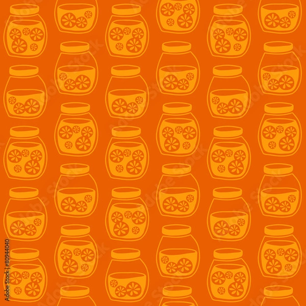 Fototapeta Funny seamless pattern with a colorful citrus jam jars.