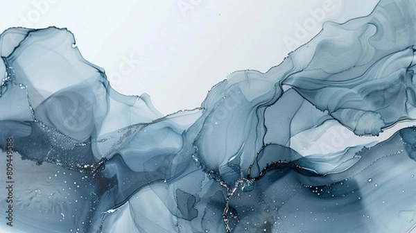 Fototapeta Misty grey and frost blue alcohol ink art with a modern abstract oil paint texture.