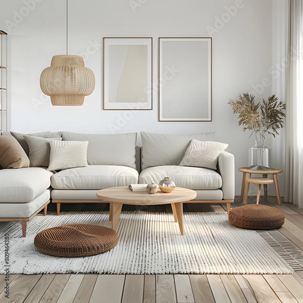 Fototapeta modern living room with an oak sofa ai generative