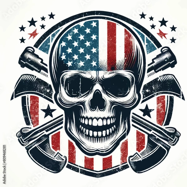 Obraz American flag badge design featuring a skull