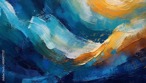 Fototapeta Closeup of abstract rough colorful dark blue art painting texture background wallpaper