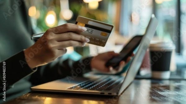 Fototapeta Freelancer setting up a blockchain wallet for secure payment receipts