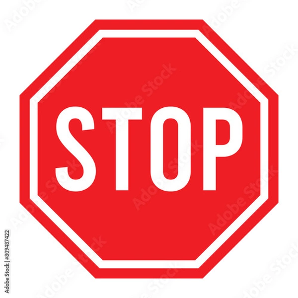 Fototapeta Stop Sign Vector Illustration Isolated on White Background. Traffic Regulatory Warning Stop Symbol.