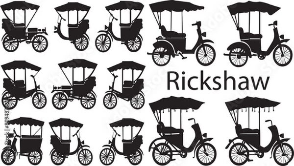 Fototapeta Rickshaw Silhouette Mastery Blackened Blend Vector Art