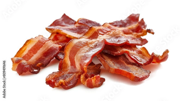 Fototapeta Fried bacon fried food isolated on a transparent background
