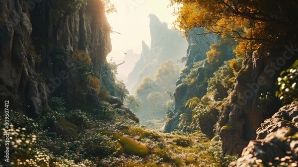 Fototapeta Awe-Inspiring Height Cinematic Background with Mountains.