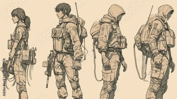 Fototapeta Depth in Profile. Detailed Side View Character Design.