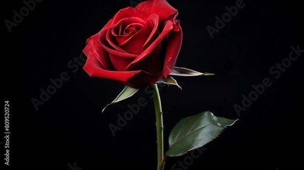 Fototapeta A Solitary Blooming Red Rose Against a Stark White Background: Capturing the Essence of Singular Beauty and Striking Contrast