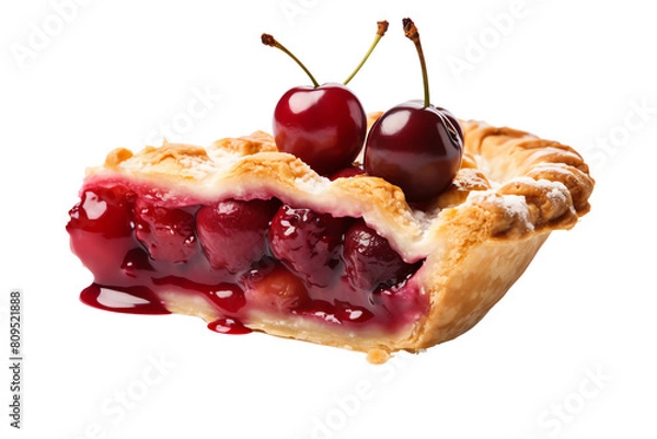 Fototapeta A delicious and juicy cherry pie, perfect for a summer picnic or dessert, transparent background