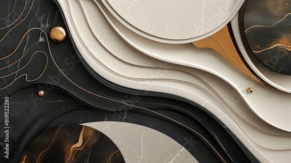 Obraz Abstract black and gold marble background with golden lines