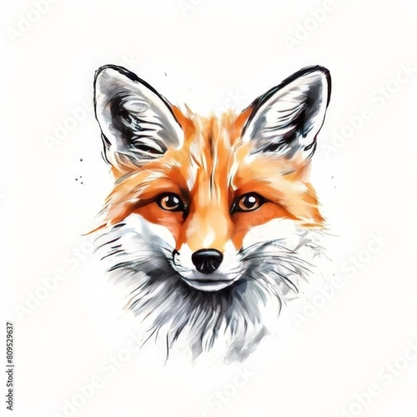 Fototapeta cute red fox in gradient background, side portrait