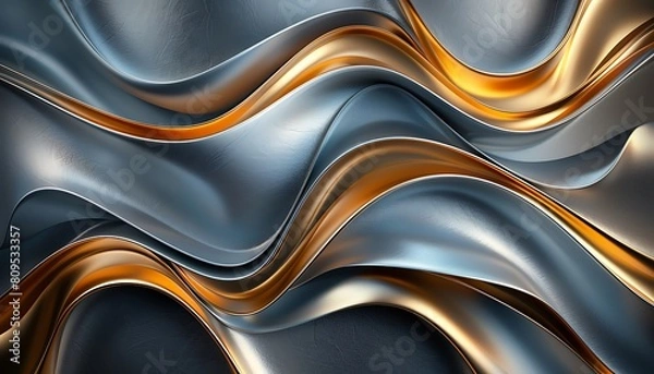Fototapeta 3d rendering of abstract metallic wavy background. Creative design.