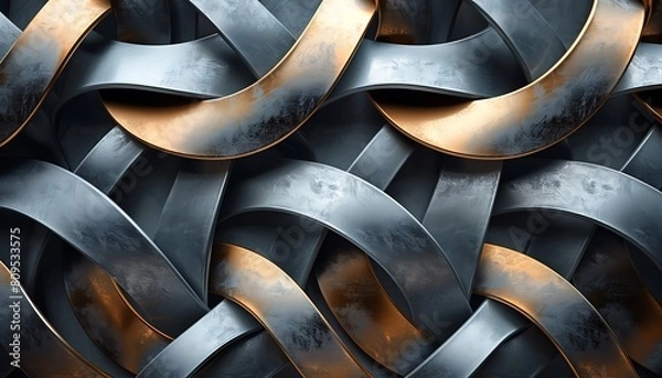 Fototapeta 3D render of metal background with abstract fractal pattern.