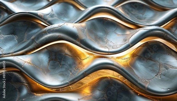 Fototapeta 3d rendering of abstract metallic wavy background. Creative design.