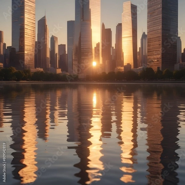 Obraz city skyline at sunset