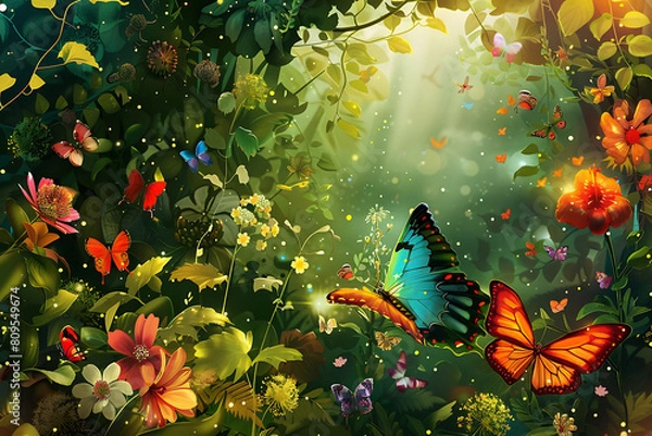 Obraz butterfly on the leaves