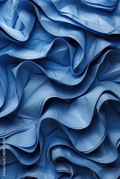 Fototapeta Detailed close up view of a blue fabric showing intricate textures and patterns