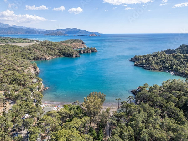 Obraz The most beautiful beaches of the world and Turkey are Kabak Bay and Paradise Bay on the Lycian Way in Fetiye. The sea is turquoise and the sand is unique. 