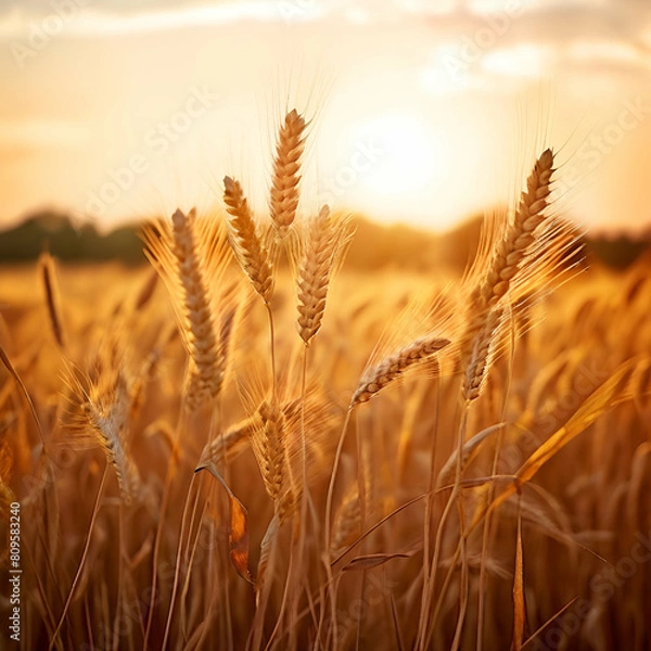 Obraz serene wheat field swaying in the gentle summer breeze with warm golden tones and ample