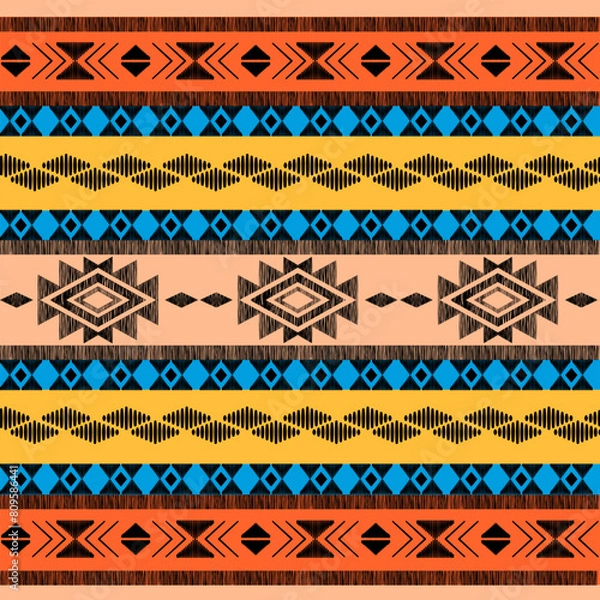 Fototapeta Seamless ethnic pattern. Handmade. Horizontal stripes. Vector illustration.