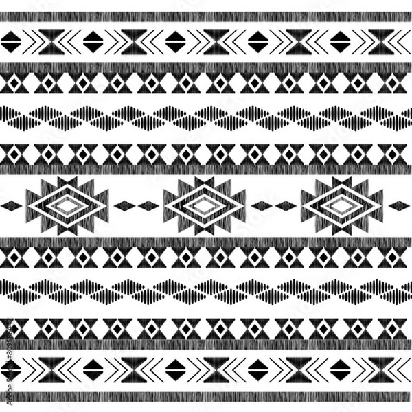 Fototapeta Seamless ethnic pattern. Handmade. Horizontal stripes. Vector illustration.