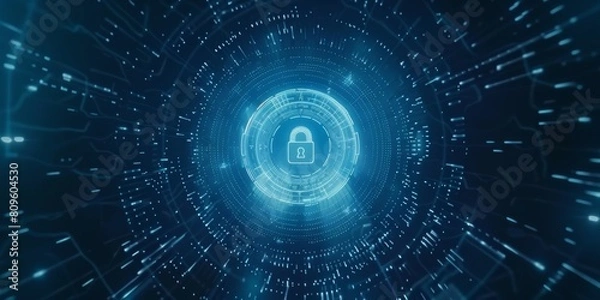 Fototapeta Cyber security background with digital padlock. technology lock internet protection