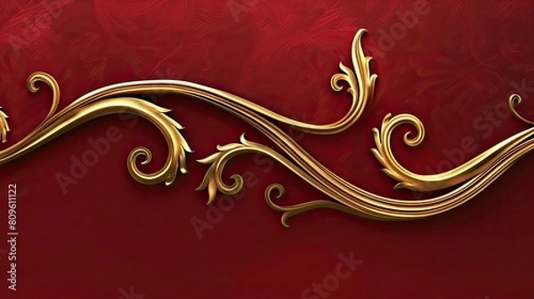 Fototapeta elegant golden scrollwork on deep red