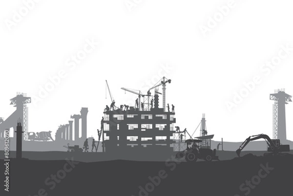 Obraz Construction vector background, Worker in a building site, Labour day background.