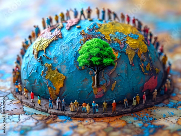 Obraz tree decorate on world map which have people model stand around , save world concept