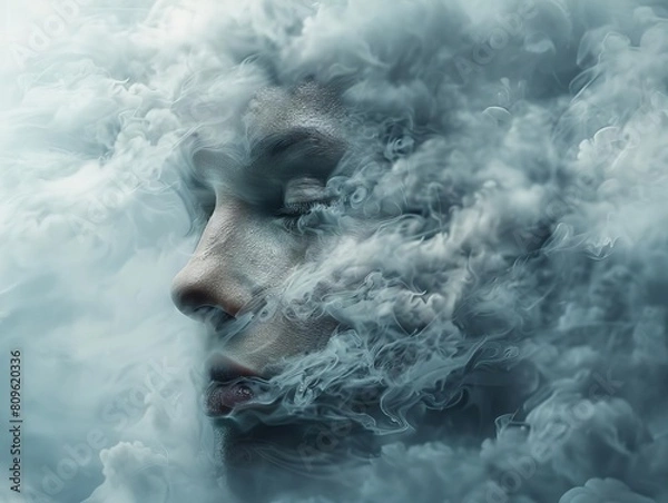 Fototapeta Enhance this image to show a beautiful woman emerging from the smoke. Make her look ethereal and mysterious.