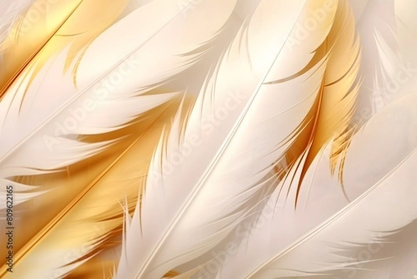 Fototapeta Soft bird feathers seamless pattern in hand drawn style pastel colors isolated on white background.
