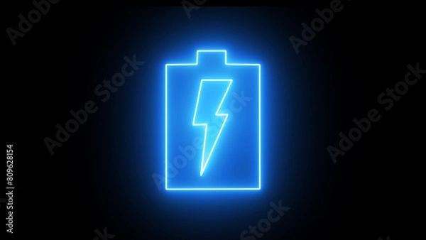 Obraz Neon battery with zipper on the stand glows in the dark. Vector illustration.