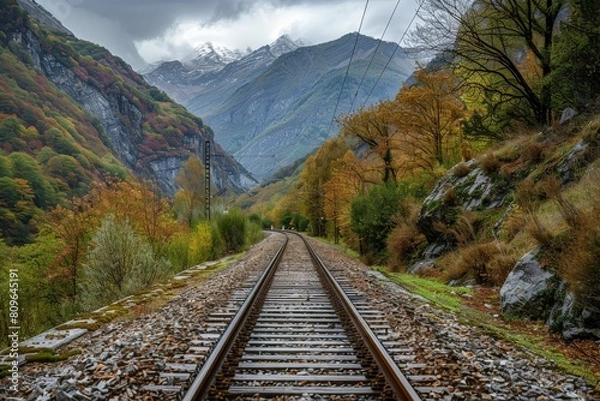Obraz railway in autumn  - Created with Generative AI Technology. Beautiful simple AI generated image in 4K, unique.