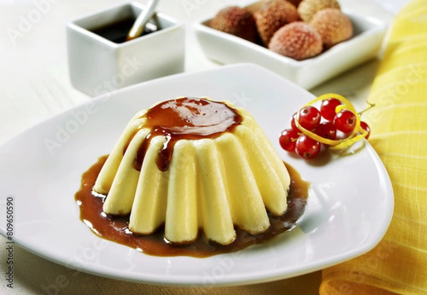 Obraz caramel flan with lychees