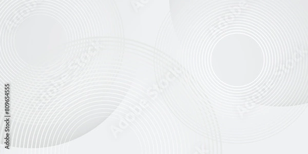 Fototapeta White geometric abstract background overlap layer on bright space with lines effect decoration. Modern graphic design element circles style concept for banner, flyer, vector modern grey arts line
