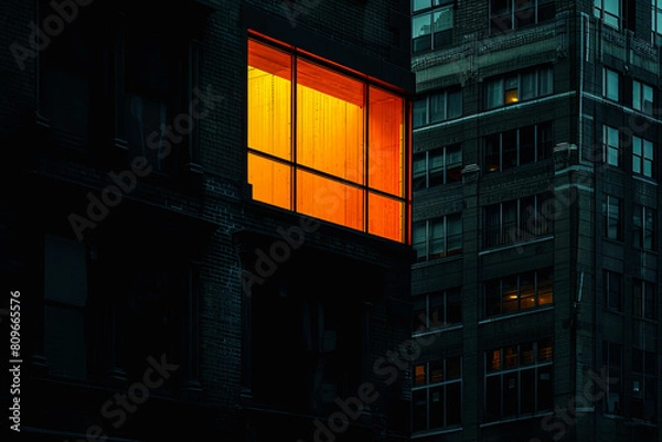 Fototapeta modern building in the night, dark with amber light