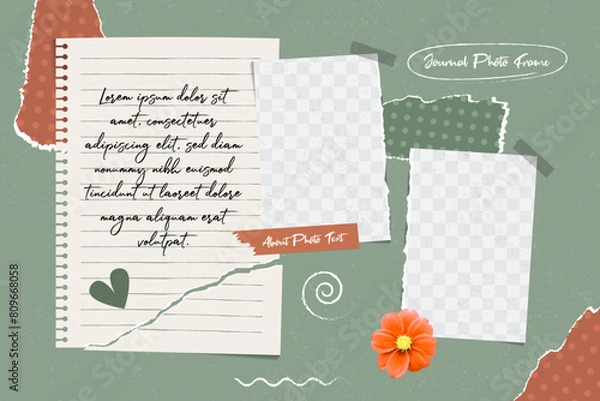 Fototapeta Hand drawn mood board of photos collage frame mockup background template