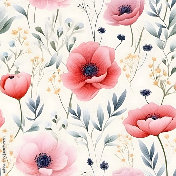 Obraz seamless watercolor arrangements with small flower. Botanical illustration colorful style.