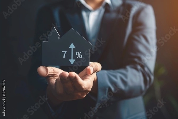 Obraz Business Woman holding a tablet with virtual chart for trader analysis - Business Stock Market Concept. Beautiful simple AI generated image in 4K, unique.