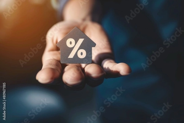 Fototapeta Interest rates and dividends, business development with percentage symbol and upward arrow for long-term retirement investing.	. Beautiful simple AI generated image in 4K, unique.