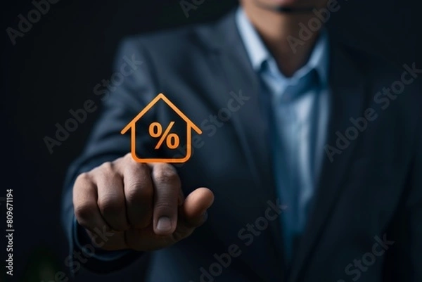 Obraz Interest rates and dividends, business development with percentage symbol and upward arrow for long-term retirement investing.	. Beautiful simple AI generated image in 4K, unique.