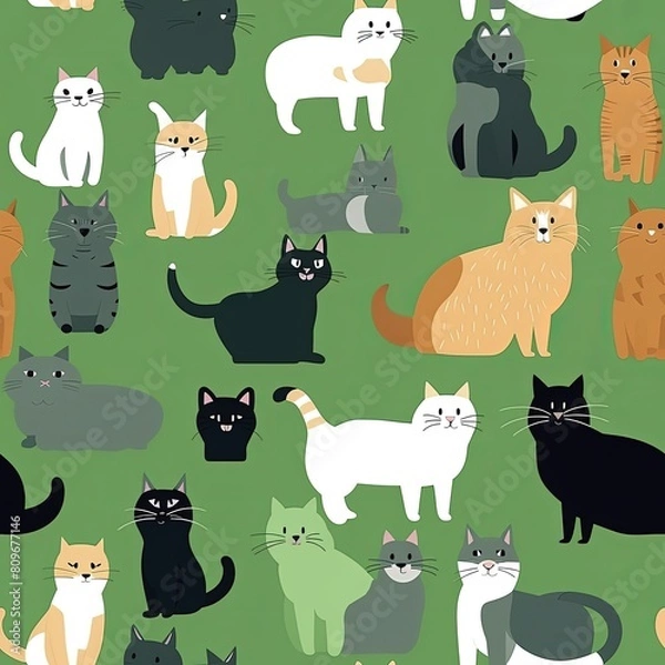 Fototapeta Cute cats seamless pattern, texture, background.
