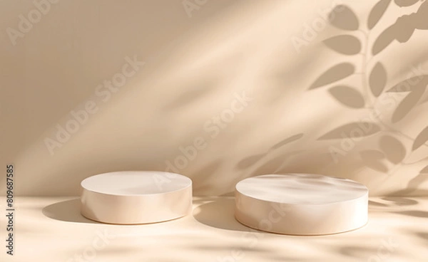 Fototapeta Minimalist Podium with Leaf Shadows