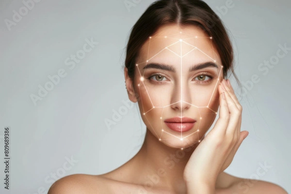 Obraz beautiful scanning face grid ,Young beautiful receives botox Cosmetology