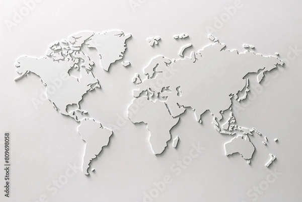 Fototapeta Silver metallic world map cutout on a gray background